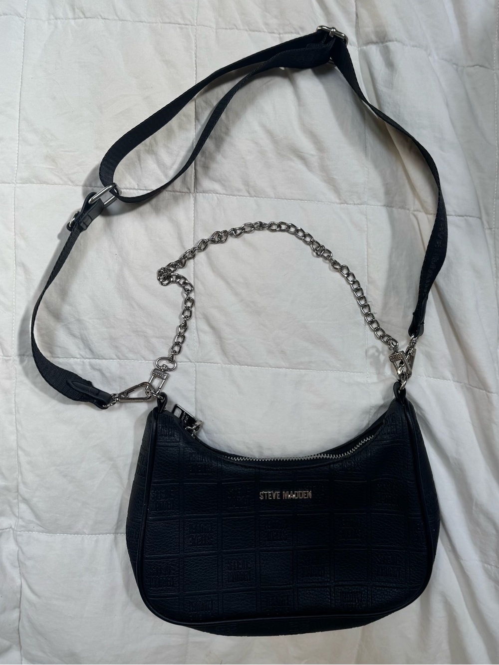 Steve Madden Black Quilted Logo Chain-Handle Shoulder Bag - Picture 2 of 11